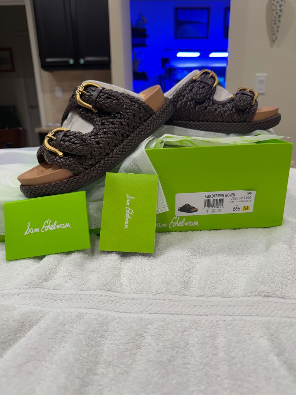 NIB Sam Edelman Dark Brown Woven Reid Women's Sandal all original packaging incl